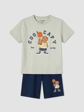 LCW Kids Gri Erkek Çocuk Şortlu Pijama Takımı