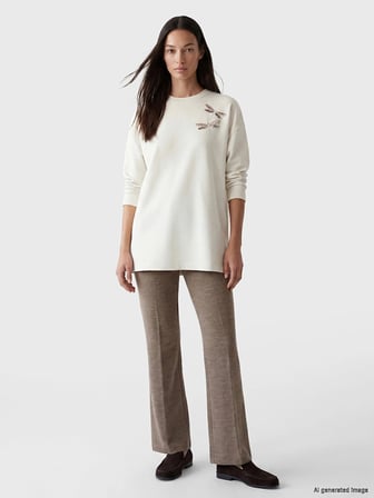 LCW EVERYDAY Bej Bisiklet Yaka Soft Touch İşlemeli Bluz