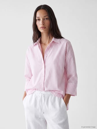 LCW EVERYDAY Pembe Çizgili Oversize Poplin Kadın Gömlek