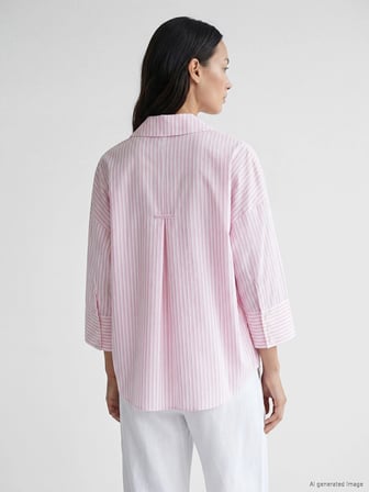 LCW EVERYDAY Pembe Çizgili Oversize Poplin Kadın Gömlek