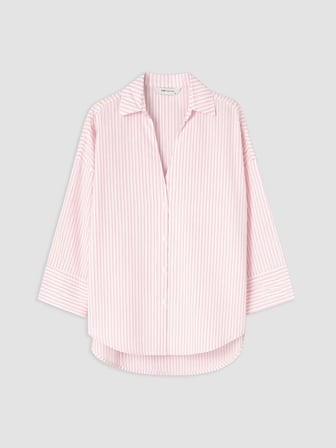 LCW EVERYDAY Pembe Çizgili Oversize Poplin Kadın Gömlek