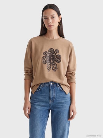 LCW EVERYDAY Kahverengi Çiçekli Oversize Soft Touch Kadın Tunik