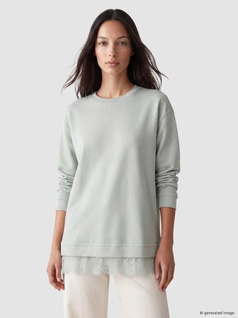 LCW EVERYDAY Gri Dantel Detaylı Soft Touch Kadın Sweatshirt Tunik
