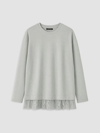 LCW EVERYDAY Gri Dantel Detaylı Soft Touch Kadın Sweatshirt Tunik