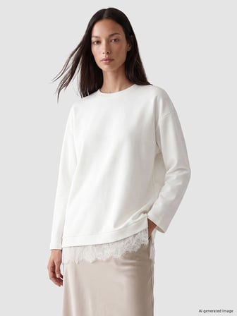 LCW EVERYDAY Beyaz Dantel Detaylı Soft Touch Kadın Sweatshirt Tunik