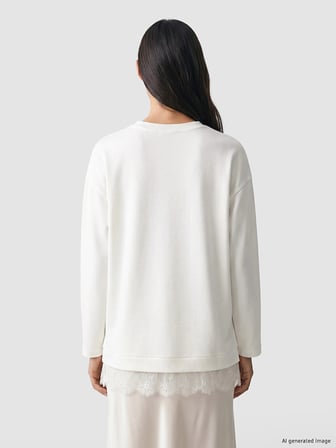LCW EVERYDAY Beyaz Dantel Detaylı Soft Touch Kadın Sweatshirt Tunik