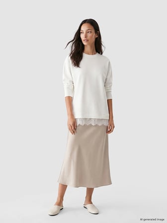 LCW EVERYDAY Beyaz Dantel Detaylı Soft Touch Kadın Sweatshirt Tunik