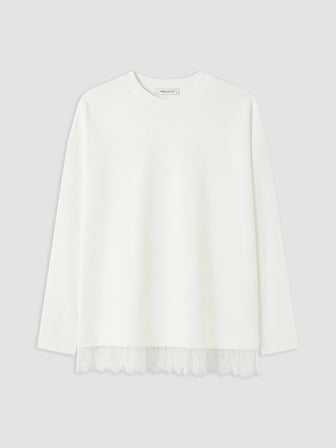 LCW EVERYDAY Beyaz Dantel Detaylı Soft Touch Kadın Sweatshirt Tunik