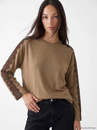 LCW EVERYDAY Kahverengi Dantel Detaylı Soft Touch Kadın Tunik