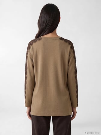 LCW EVERYDAY Kahverengi Dantel Detaylı Soft Touch Kadın Tunik