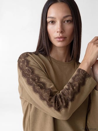 LCW EVERYDAY Kahverengi Dantel Detaylı Soft Touch Kadın Tunik
