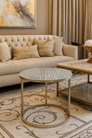 Yuvarlak Orta Sehpa Örtüsü – Lüx PVC Şeffaf, Krem, Modern, Şık, Dekoratif, Çeyizlik