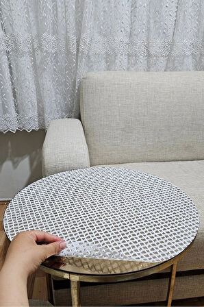 Yuvarlak Orta Sehpa Örtüsü – Lüx PVC Şeffaf, Krem, Modern, Şık, Dekoratif, Çeyizlik