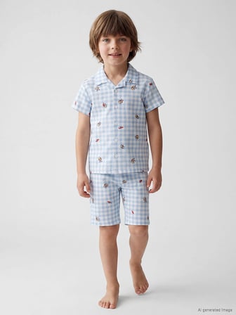 LCW Kids Mavi Gömlek Yaka Erkek Çocuk Şortlu Pijama Takımı