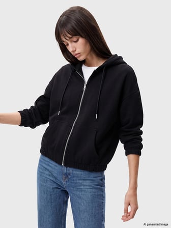 XSIDE Siyah Soft Touch Kadın Fermuarlı Sweatshirt