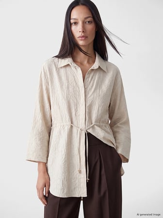 LCW STUDIO Bej Dokulu Oversize Kadın Gömlek Tunik