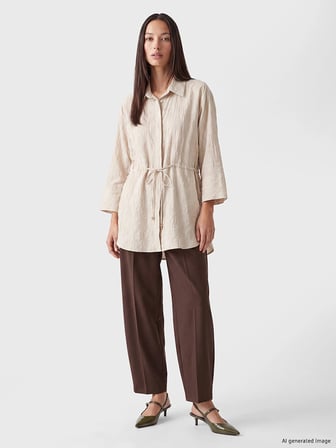 LCW STUDIO Bej Dokulu Oversize Kadın Gömlek Tunik