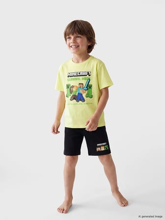 LCW Kids Yeşil Minecraft Baskılı Erkek Çocuk Şortlu Pijama Takımı