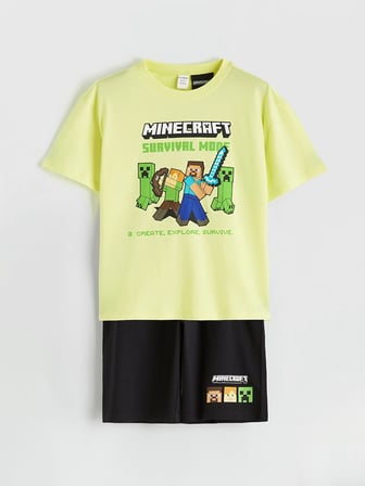 LCW Kids Yeşil Minecraft Baskılı Erkek Çocuk Şortlu Pijama Takımı