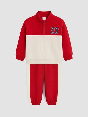 LCW baby Kırmızı Renk Bloklu Erkek Bebek Sweatshirt ve Eşofman Altı