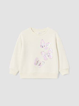 LCW Kids Ekru Bisiklet Yaka Payetli Kız Çocuk Sweatshirt