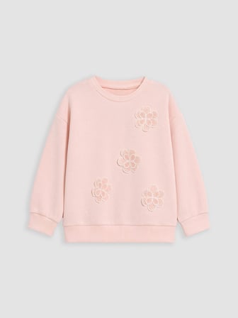LCW Kids Pembe Bisiklet Yaka Nakışlı Kız Çocuk Sweatshirt