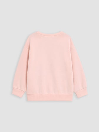 LCW Kids Pembe Bisiklet Yaka Nakışlı Kız Çocuk Sweatshirt
