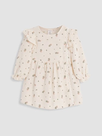 LCW baby Ekru Çiçekli Gabardin Kız Bebek Elbise