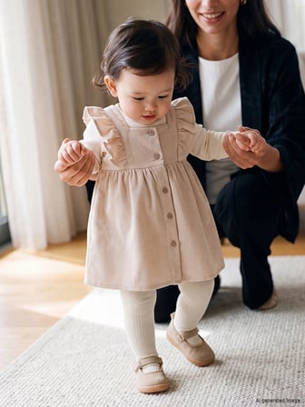 LCW baby Bej Bisiklet Yaka Fırfırlı Kız Bebek Elbise