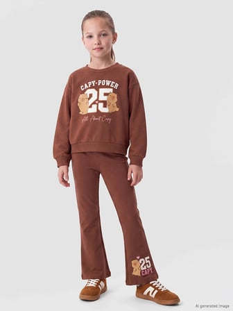 LCW Kids Kahverengi Baskılı Kız Çocuk Takım