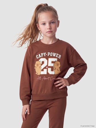 LCW Kids Kahverengi Baskılı Kız Çocuk Takım