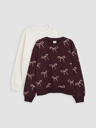 LCW Kids Bordo Baskılı Kız Çocuk Kalın Sweatshirt 2'li