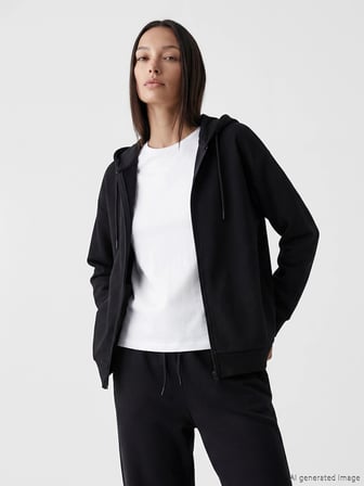 LCW EVERYDAY Siyah Soft Touch Oversize Kadın Fermuarlı Sweatshirt
