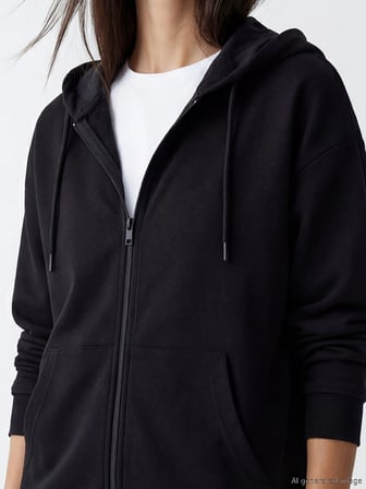 LCW EVERYDAY Siyah Soft Touch Oversize Kadın Fermuarlı Sweatshirt