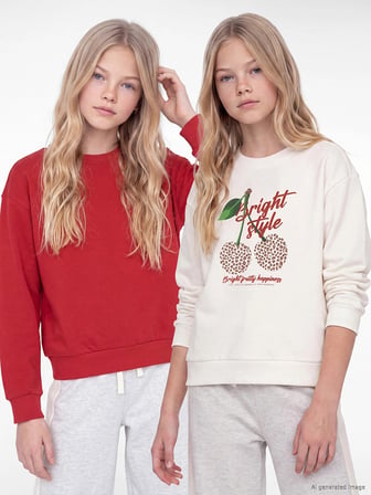 LCW Kids Ekru Bisiklet Yaka Baskılı Kız Çocuk 2'li Sweatshirt