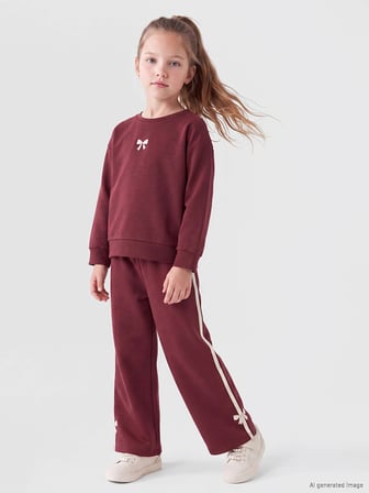 LCW Kids Bordo Şeritli Soft Touch Kız Çocuk Eşofman Altı