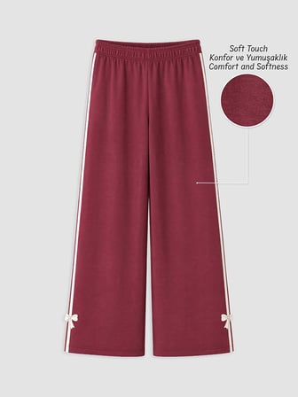 LCW Kids Bordo Şeritli Soft Touch Kız Çocuk Eşofman Altı