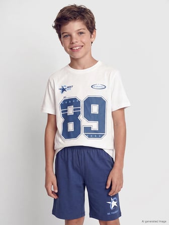 LCW Kids Beyaz Bisiklet Yaka Erkek Çocuk Şortlu Pijama Takımı