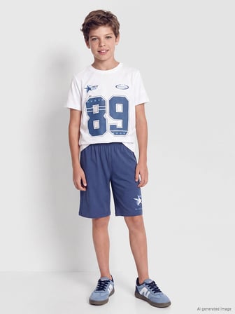 LCW Kids Beyaz Bisiklet Yaka Erkek Çocuk Şortlu Pijama Takımı