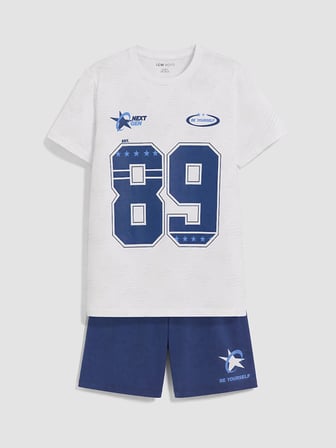 LCW Kids Beyaz Bisiklet Yaka Erkek Çocuk Şortlu Pijama Takımı