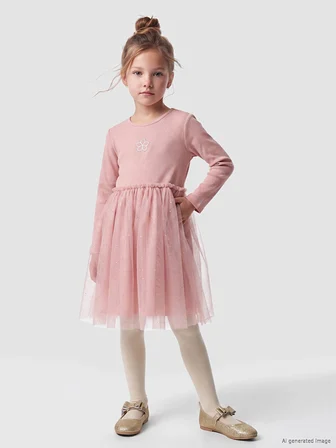 LCW Kids Pembe Tül Detaylı Kız Çocuk Elbise