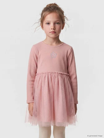 LCW Kids Pembe Tül Detaylı Kız Çocuk Elbise