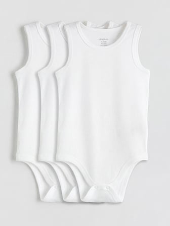 LCW baby Beyaz Bisiklet Yaka Erkek Bebek Çıtçıtlı Body 3'lü