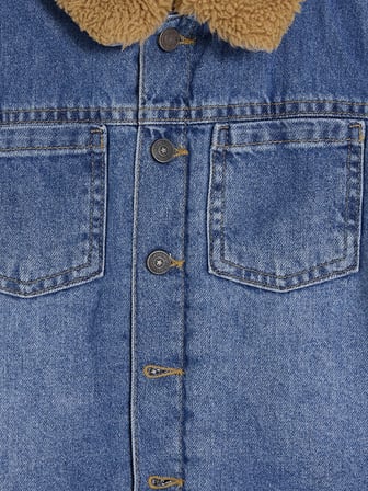 LCW Kids İndigo Kürk Yaka Polar Astarlı Erkek Çocuk Jean Ceket