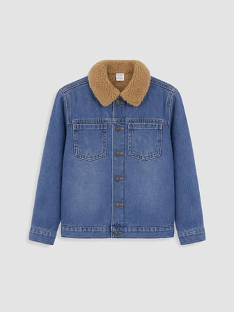 LCW Kids İndigo Kürk Yaka Polar Astarlı Erkek Çocuk Jean Ceket