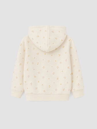 LCW Kids Ekru Kapüşonlu Çiçekli Kız Çocuk Fermuarlı Sweatshirt