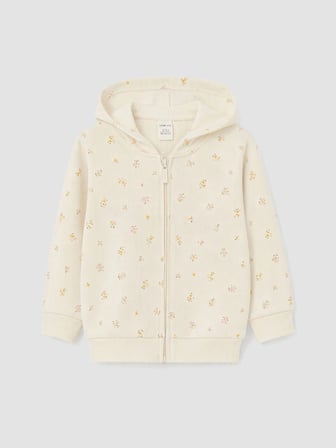 LCW Kids Ekru Kapüşonlu Çiçekli Kız Çocuk Fermuarlı Sweatshirt