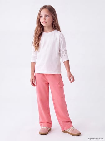 LCW Kids Pembe Geniş Paça Kargo Cepli Kız Çocuk Eşofman Altı