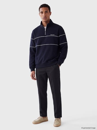 LCW Vision Lacivert Dik Yaka Baskılı Erkek Kalın Sweatshirt