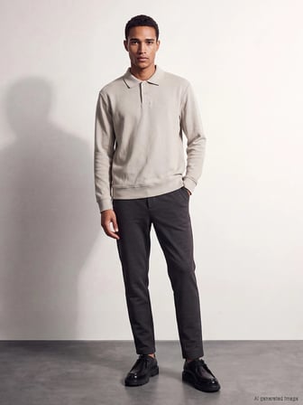 LCW Vision Bej Polo Yaka Erkek Sweatshirt